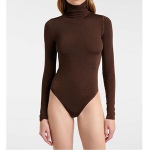 Wolford Chocolate Colorado Long Sleeve Turtleneck Bodysuit